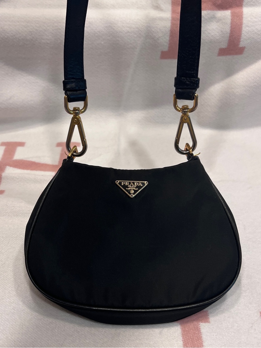Prada Black Nylon Crescent Shoulder Bag! Crossbody with Gold Hardware